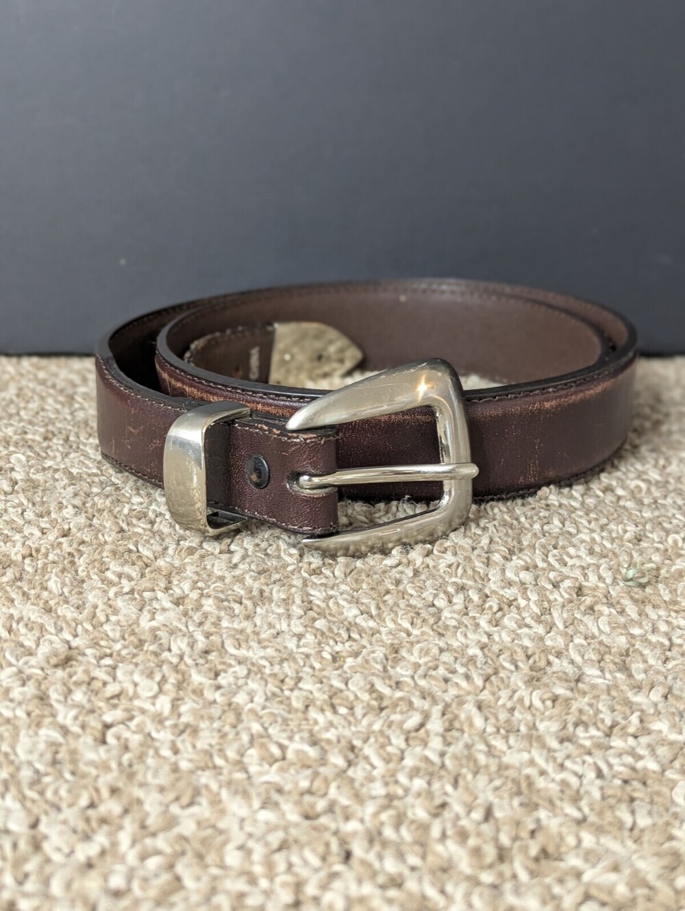 Nocona Western Belt Brown Genuine Leather Silver Hardware Size 36